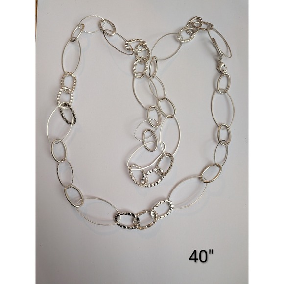 Jewelry - Silver Tone Textured Mixed Oval Link Long Chain Necklace 40 Inch Statement Piece